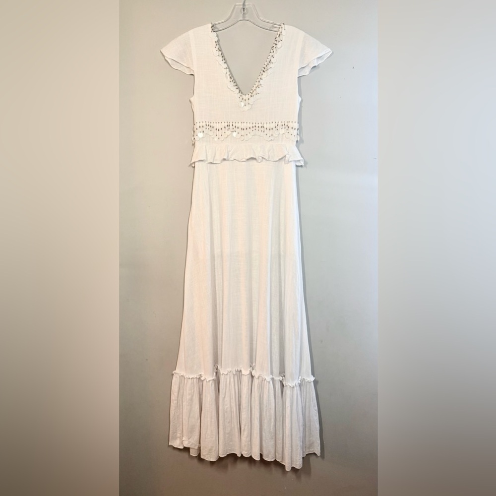 Bless the Mess White Maxi  fringe Ruffle Summer Dress - Barcelona Spain - Picture 2 of 5